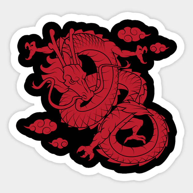 A Red Traditional Chinese Dragon Sticker by MaiKStore